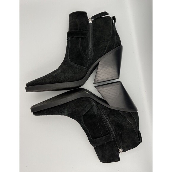 Antonio Melani Womans Suede Cowgirl Pointy Toe Western Ankle Boots Block Heel 9 - Picture 3 of 7